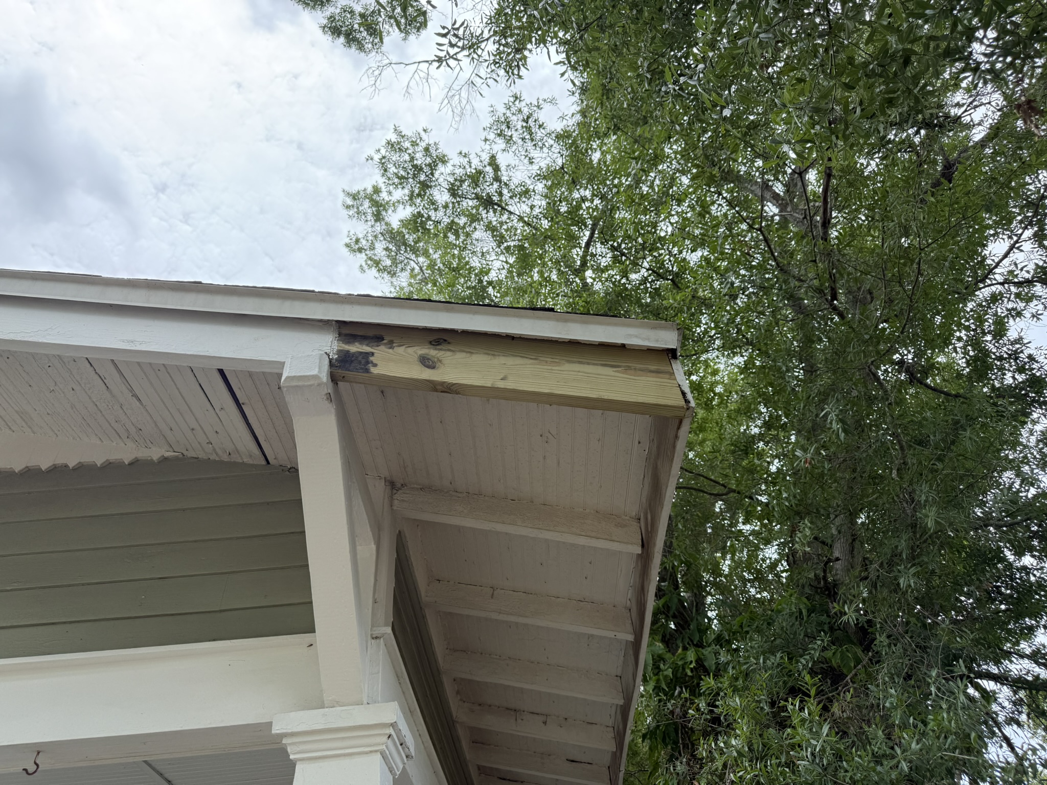 Soffit and eave rot repair in progress